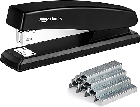 Amazon Basics Stapler with 1000 Staples, Office Stapler, 25 Sheet Capacity, Non-Slip, Black